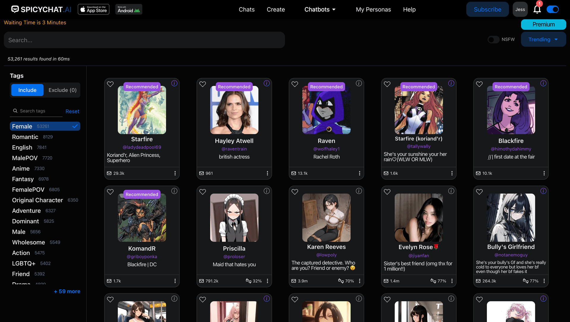 SpicyChat Interface Screenshot